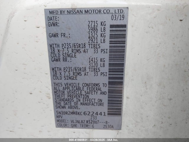 5N1DR2MM8KC622441 Nissan Pathfinder S