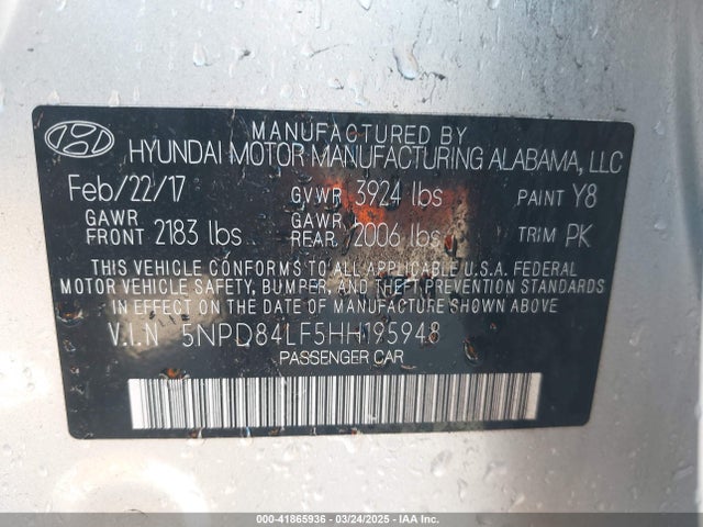 5NPD84LF5HH195948 Hyundai ELANTRA SE