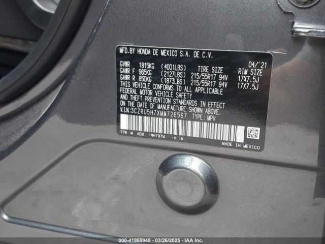 3CZRU5H7XMM726567 Honda Hr-v 2wd Ex-l