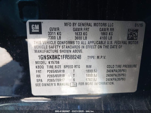 1GNSKBKC1FR588248 Chevrolet Tahoe Lt