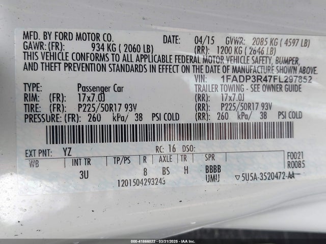 Ford FOCUS ELECTRIC 2015 1FADP3R47FL297852 Image 9