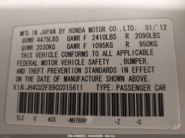 2012 ACURA TSX JH4CU2F89CC015611 Photo 8