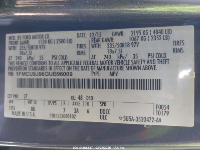 1FMCU9J96GUB96009 Ford Escape Titanium