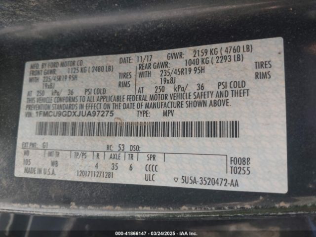 1FMCU9GDXJUA97275 Ford ESCAPE SE