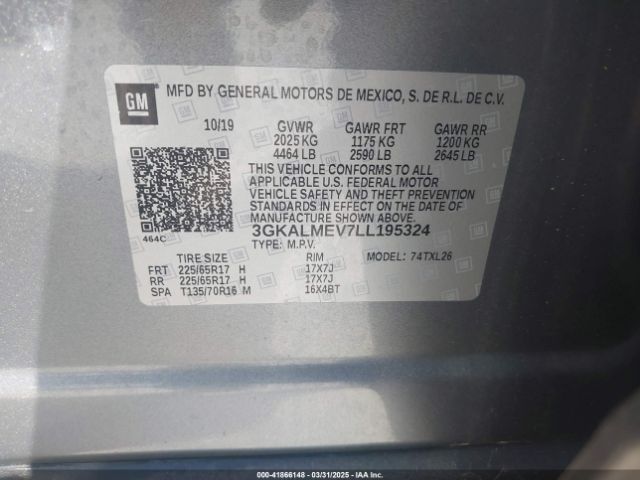 3GKALMEV7LL195324 GMC Terrain Fwd Sle