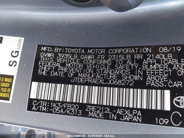 JTDEPRAEXLJ068272 Toyota COROLLA LE