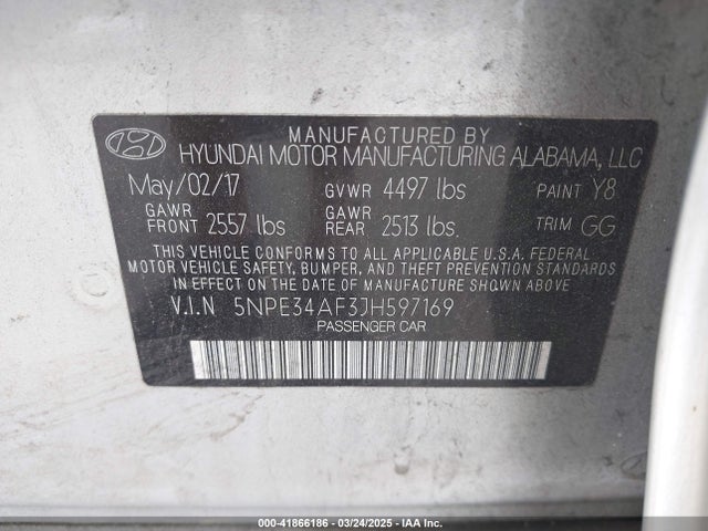 5NPE34AF3JH597169 Hyundai SONATA SEL