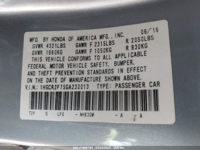 1HGCR2F75GA230013 Honda ACCORD EX