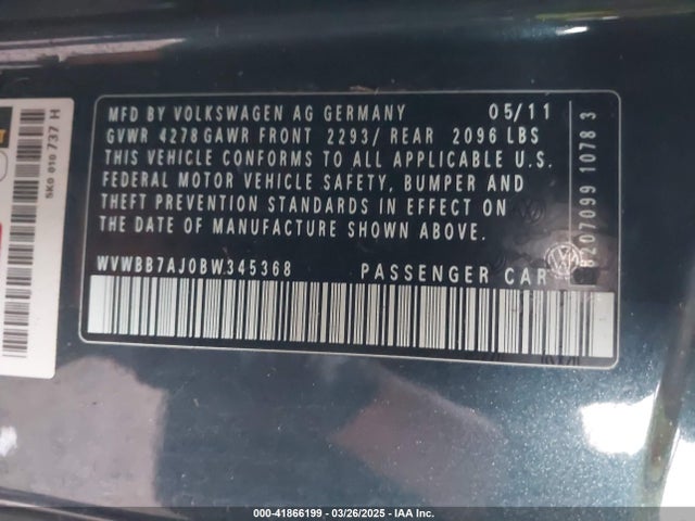 Aukcja sprzedaży 2011 Volkswagen Golf 2.5l 2-door, vin: WVWBB7AJ0BW345368, numer aukcji: 41866199