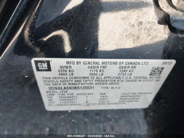 2GNALAEK0E6135531 Chevrolet lea - flex fuel (gas/alc), aluminum, high output