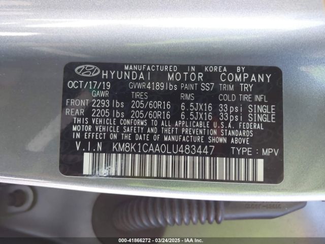 KM8K1CAA0LU483447 Hyundai Kona Se