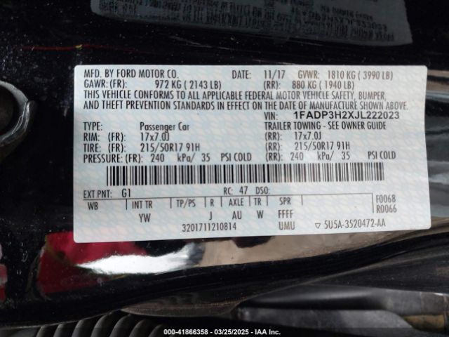 1FADP3H2XJL222023 Ford FOCUS SEL