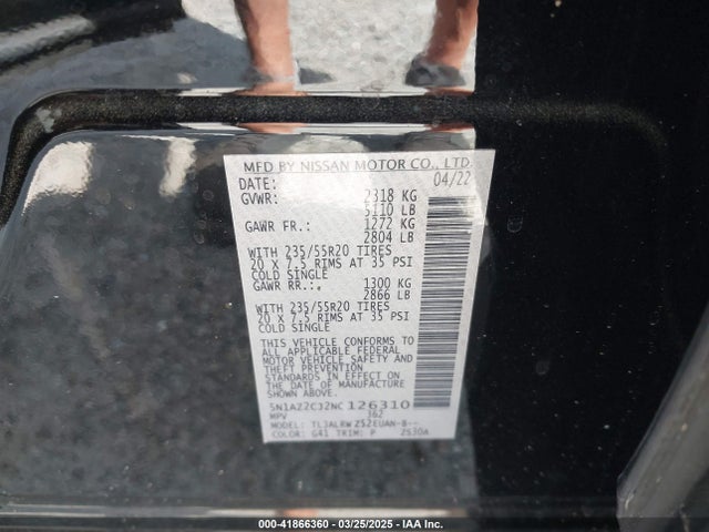 5N1AZ2CJ2NC126310 Nissan Murano Sl Fwd