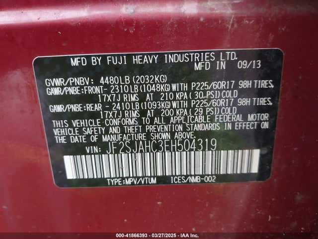 JF2SJAHC3EH504319 Subaru Forester 2.5i Limited