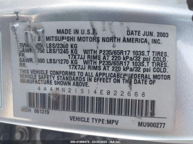 2004 MITSUBISHI ENDEAVOR 4A4MN21S14E022668 Photo 8