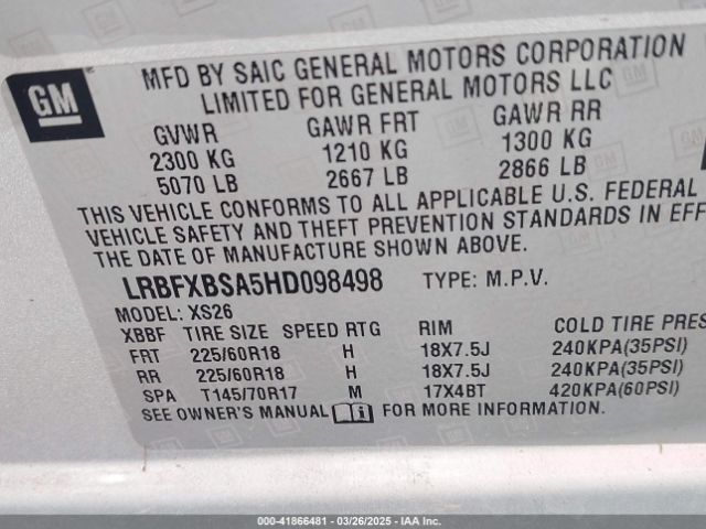 LRBFXBSA5HD098498 Buick Envision Essence