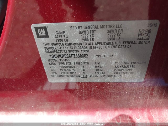 1GCVKREC6FZ330382 Chevrolet Silverado 1500 1lt