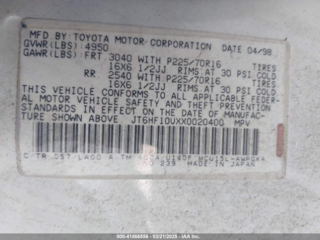 1999 LEXUS RX 300 JT6HF10UXX0020400 Photo 8