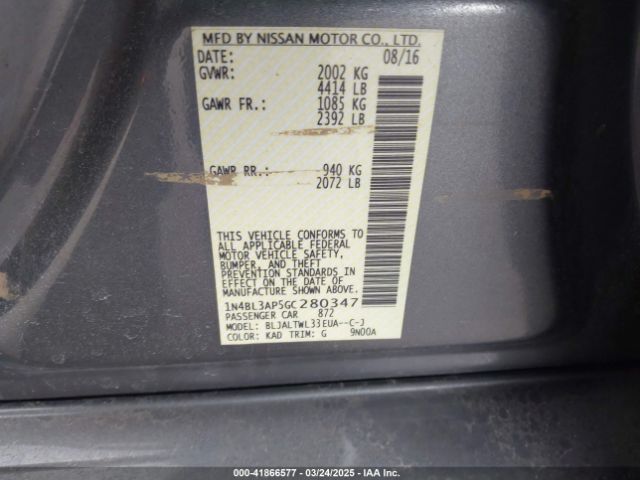 1N4BL3AP5GC280347 Nissan Altima 3.5 Sl