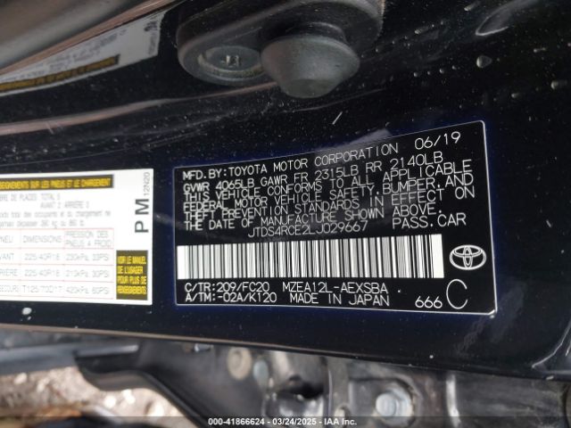 JTDS4RCE2LJ029667 Toyota COROLLA SE