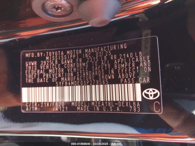 5YFB4MDE0SP279565 Toyota COROLLA LE