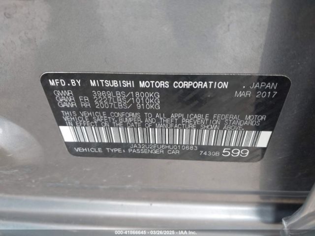 JA32U2FU6HU010683 Mitsubishi Lancer Es/le