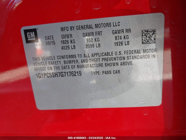 1G1PC5SH7G7176219 Chevrolet luw - e85 max
