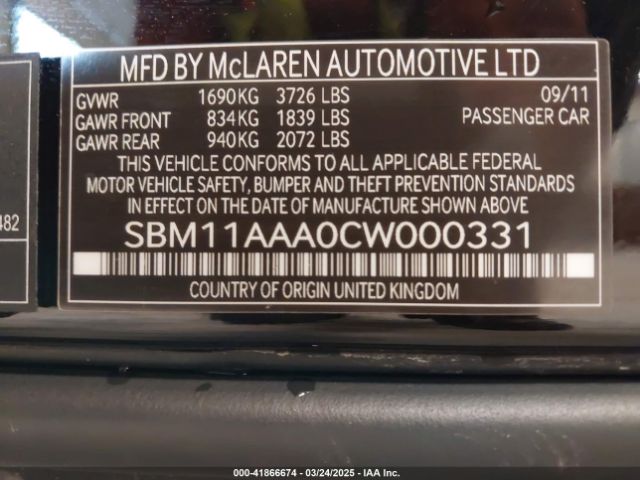 2012 MCLAREN MP4-12C SBM11AAA0CW000331 Photo 8