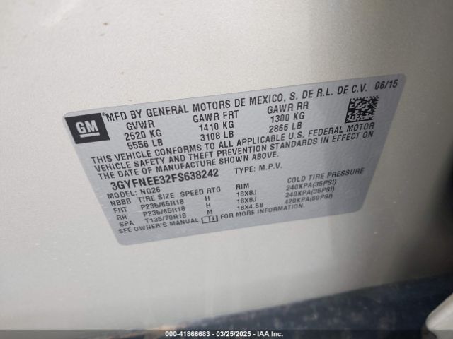 3GYFNEE32FS638242 Cadillac Srx Luxury Collection