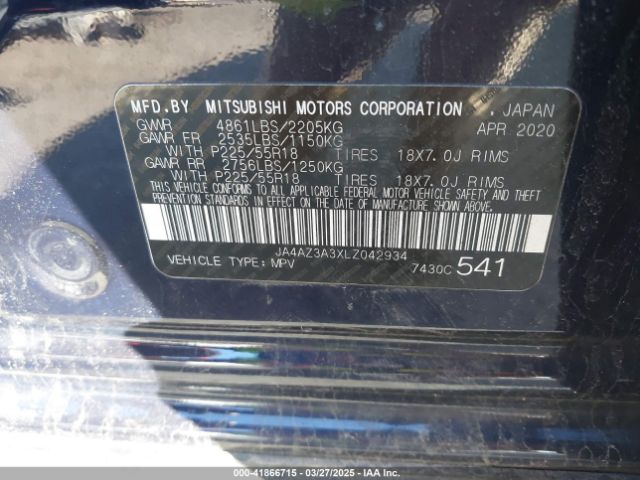 2020 MITSUBISHI OUTLANDER JA4AZ3A3XLZ042934 Photo 8