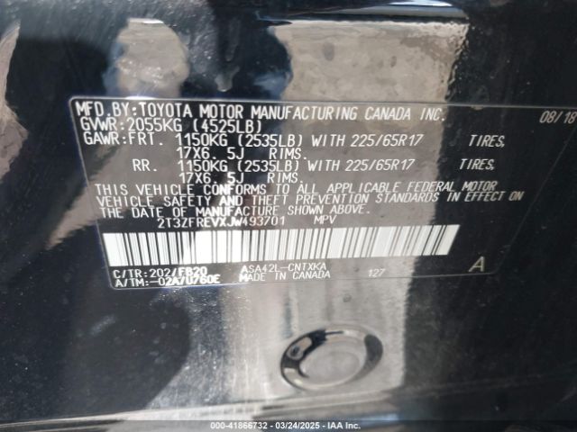 2T3ZFREVXJW493701 Toyota RAV4 LE