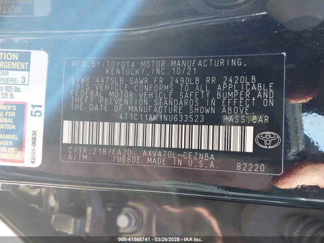 4T1C11AK1NU633523 Toyota CAMRY LE
