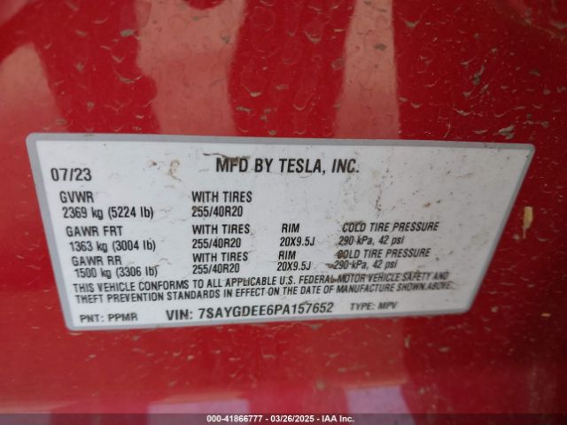 7SAYGDEE6PA157652 Tesla Model Y Awd/long Range Dual Motor All-wheel Drive