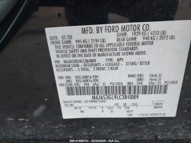 MAJ6S3GL9LC384889 Ford Ecosport Se