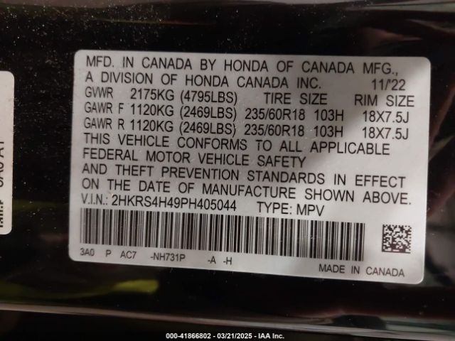 2HKRS4H49PH405044 Honda Cr-v Ex Awd