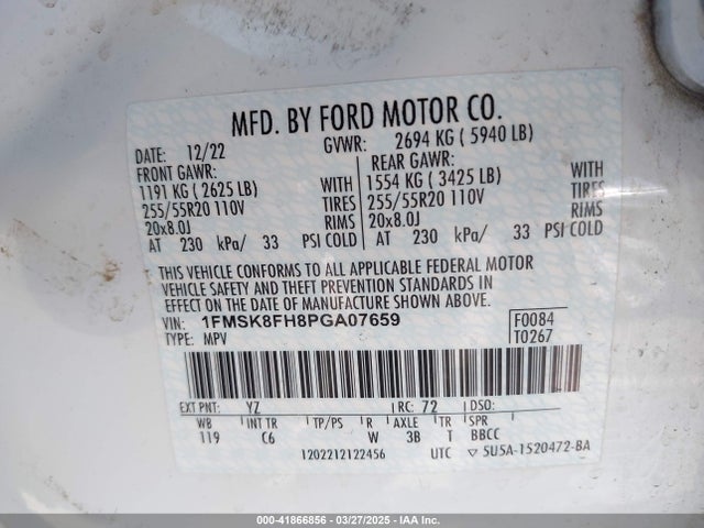 Ford Explorer Limited 2023 1FMSK8FH8PGA07659 Image 9
