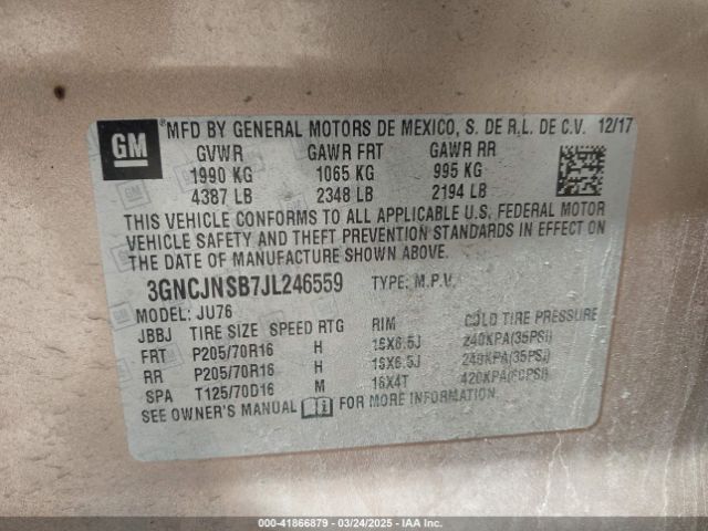 3GNCJNSB7JL246559 Chevrolet TRAX LS