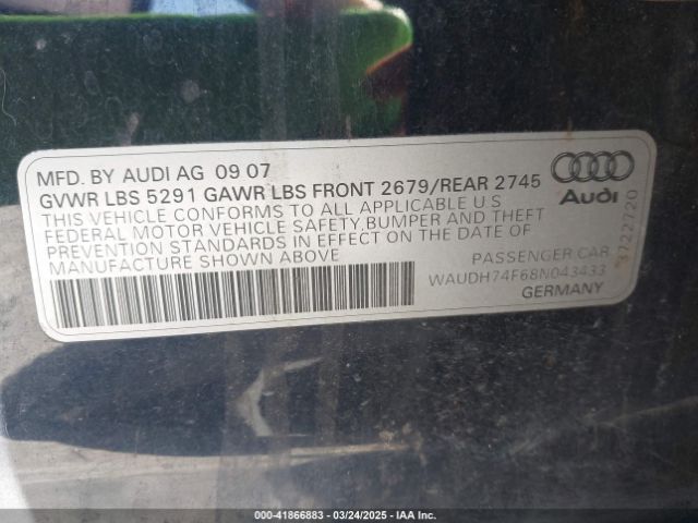 2008 AUDI A6 WAUDH74F68N043433 Photo 8