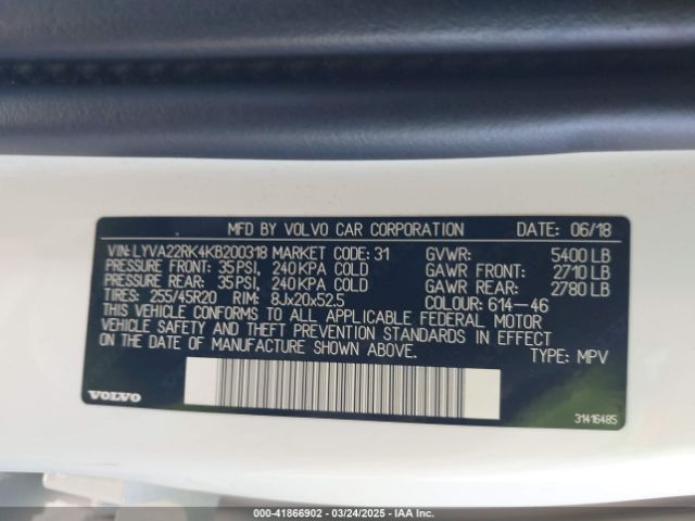 LYVA22RK4KB200318 Volvo Xc60 T6 Momentum