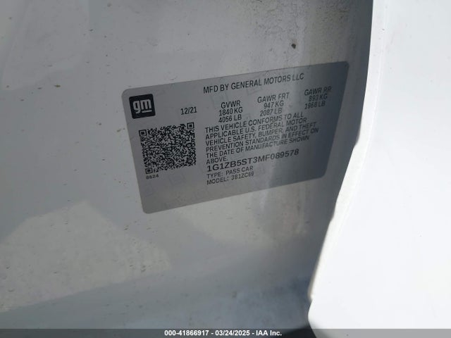 1G1ZB5ST3MF089578 Chevrolet Malibu Fwd Ls