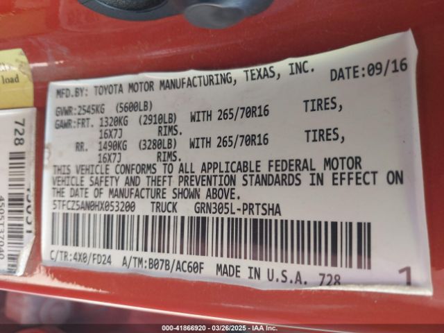 5TFCZ5AN0HX053200 Toyota Tacoma Trd Off Road