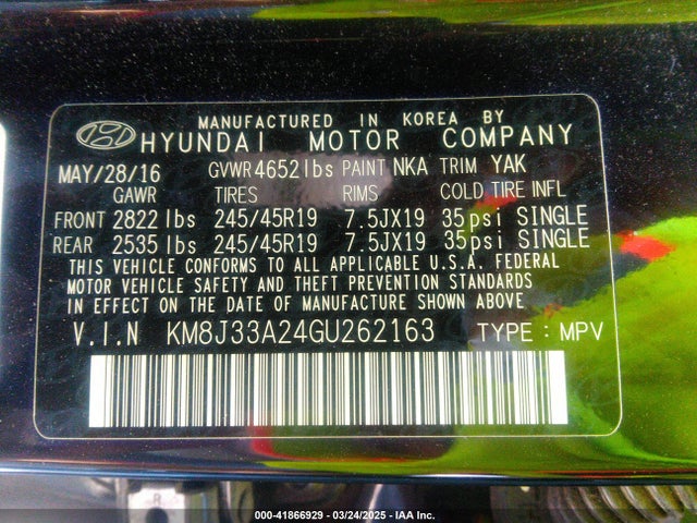 KM8J33A24GU262163 Hyundai Tucson Limited