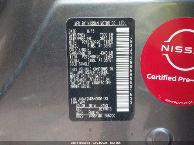 JN8AY2ND5H9001533 Nissan Armada Sl