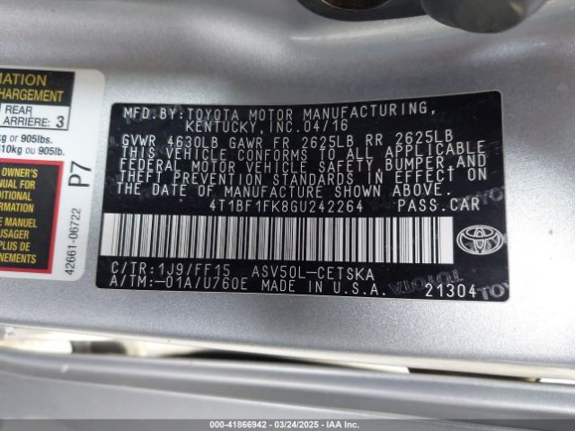 4T1BF1FK8GU242264 Toyota CAMRY SE