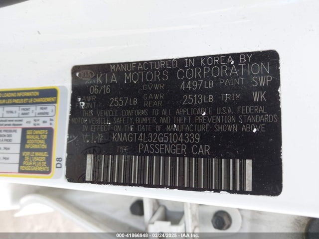 KNAGT4L32G5104339 KIA Optima Lx