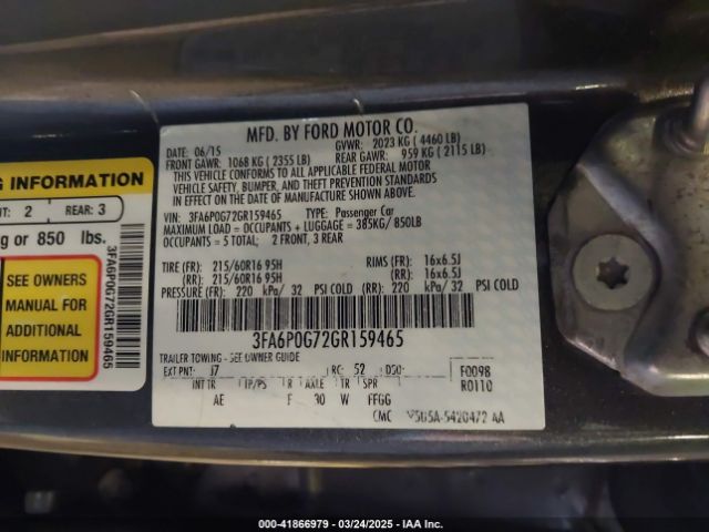 3FA6P0G72GR159465 Ford FUSION S