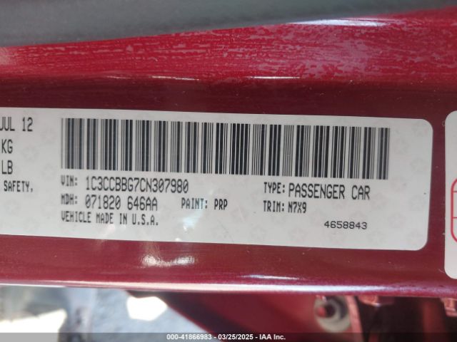 2012 CHRYSLER 200 1C3CCBBG7CN307980 Photo 8