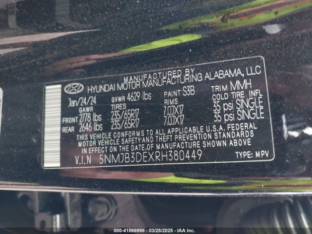 5NMJB3DEXRH380449 Hyundai TUCSON SEL