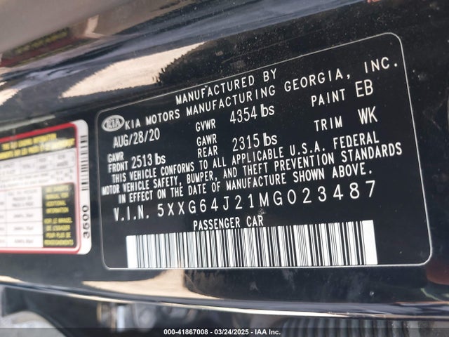 5XXG64J21MG023487 KIA K5 Gt-line