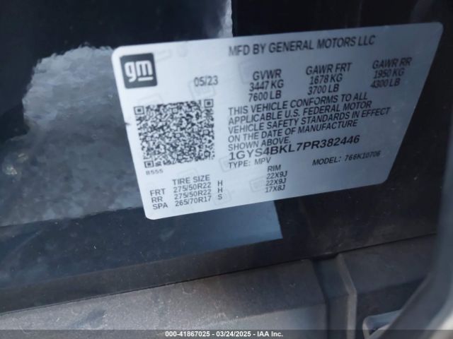 1GYS4BKL7PR382446 Cadillac Escalade 4wd Premium Luxury